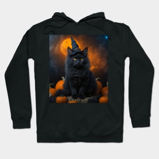 A lovely black witch cat on Halloween Hoodie